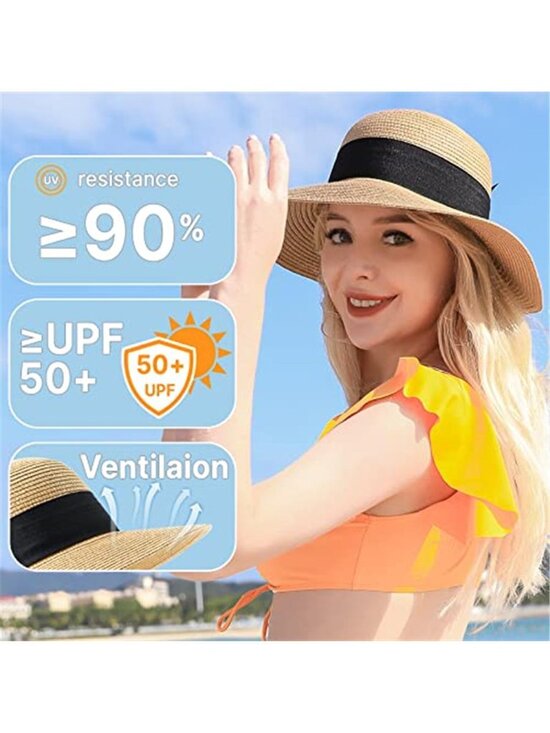 Beach Sun Straw Hats for Women UPF 50+ UV Sun Protection Wide Brim Summer main image 6